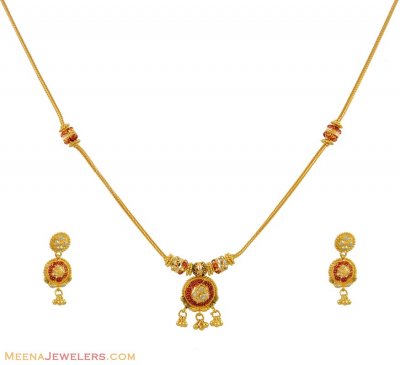 22K Tricolor Gold Necklace Set ( Light Sets )