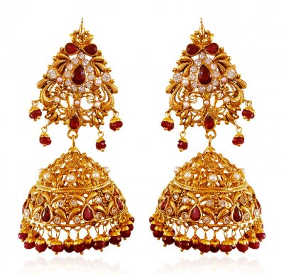 22Kt Gold Jumki Ruby Earrings ( Precious Stone Earrings )