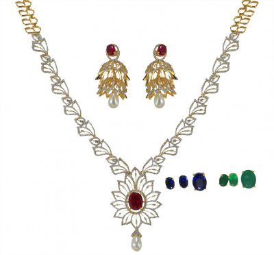 18kt Diamond Necklace Set For Women ( Diamond Necklace Sets )