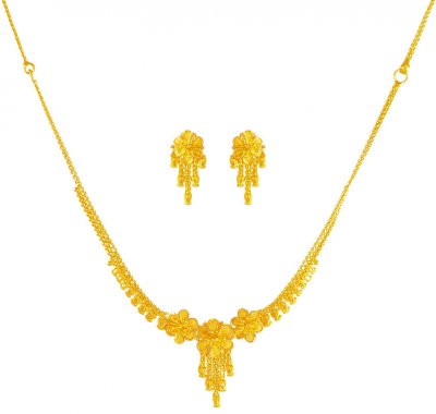 22 Karat Gold Floral Necklace Set ( Light Sets )