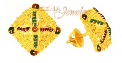 22Kt Gold Earrings (Tops) with Meenakari ( 22 Kt Gold Tops )