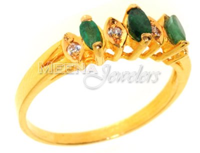 Gold Ring with Emerald and CZ ( Ladies Rings with Precious Stones )