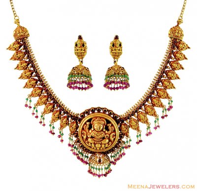 22K Gold Temple Jewelry Set ( Antique Necklace Sets )