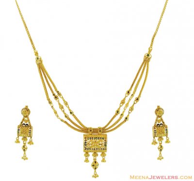 22k Filigree Meenakari Necklace Set ( 22 Kt Gold Sets )