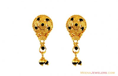 Gold Black Meena Earrings 22k  ( 22 Kt Gold Tops )