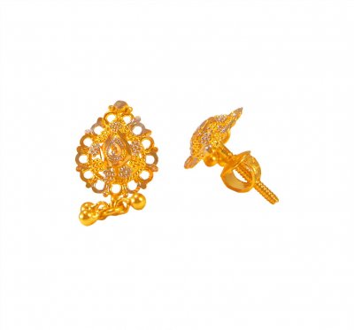 22kt Gold Two Tone Earrings ( 22 Kt Gold Tops )