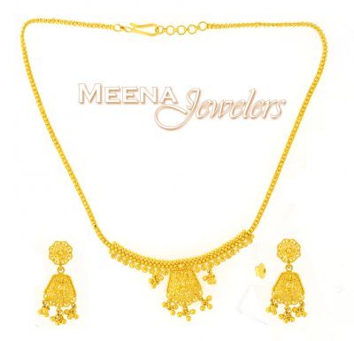 22Kt Yellow Gold Three Piece Necklace Set ( Light Sets )