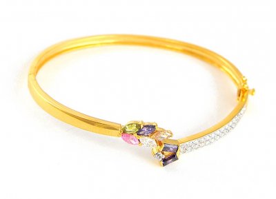 Gold Bangle with Colored Signity ( Stone Bangles )