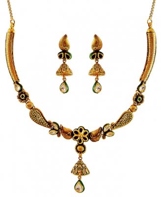 Antique 22k Gold Kundan Set ( Antique Necklace Sets )