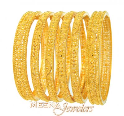 Gold Bangle Sets on Gold Bangles With Diamond Cuts   Bast2606   22kt Gold Bangles Set Of