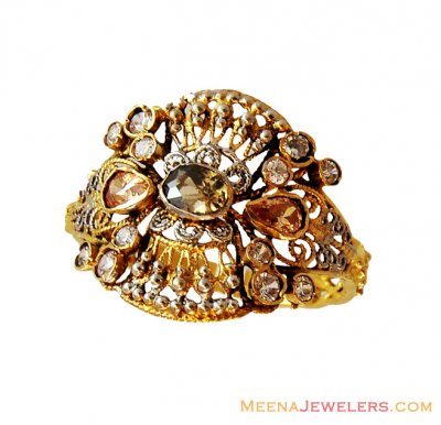 22K Antique Cz Two Tone Ring  ( Ladies Rings with Precious Stones )