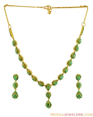 Emerald Necklace Set 22K  ( Emerald Necklace Sets )