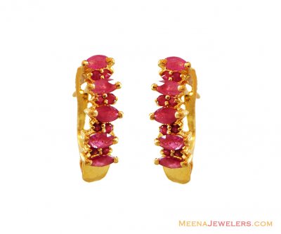 22K Gold Ruby Earrings  ( Precious Stone Earrings )