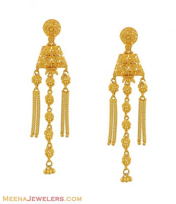 22k Gold Filigree Earrings ( 22Kt Gold Fancy Earrings )