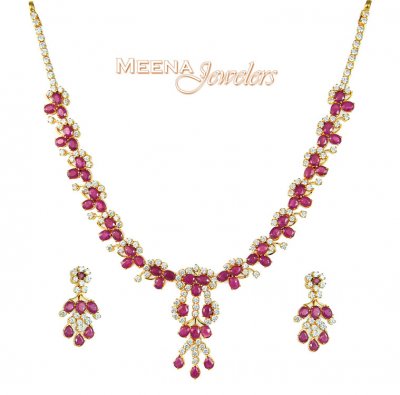 Ruby and CZ Necklace Set ( Ruby Necklace Sets )