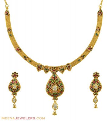 Gold Meenakari Antique Set ( Antique Necklace Sets )