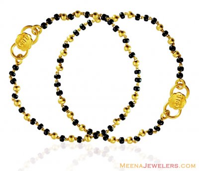 22k Fancy Black Bead Bracelet(2pcs) ( Black Bead Bracelets )