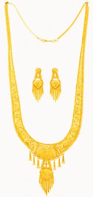 22kt Gold Long Necklace Earring Set ( 22 Kt Gold Sets )