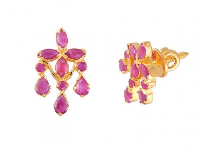 22K Gold Ruby Earrings ( Precious Stone Earrings )