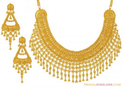 Gold Bridal Necklace and Earrings Set ( Bridal Necklace Sets )