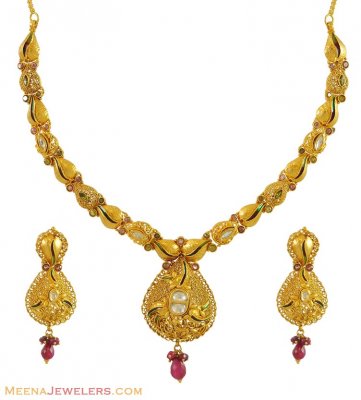 22K Indian Kundan Set ( Antique Necklace Sets )