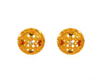 22k Gold  Earrings with ThreeTone color ( 22 Kt Gold Tops )