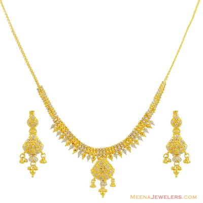22K Fancy 2Tone Indian Necklace Set ( Light Sets )
