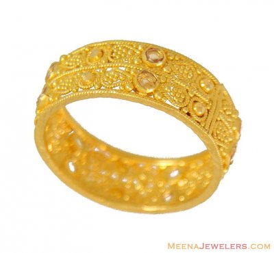 Indian Gold Band (with Polki) ( Ladies Gold Ring )