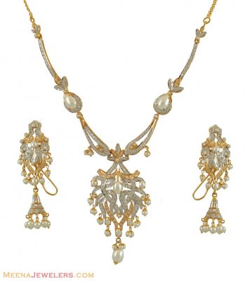 22k Fancy 2Tone Pearls Set ( Gold Designer Sets )