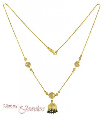  22ktGold Chain with Black Crystal ( Necklace with Stones )