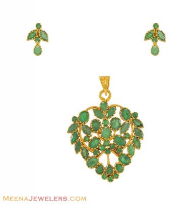 22K Emerald Necklace Set ( Precious Stone Pendant Sets )