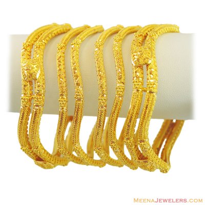 22K Gold Filigree Bangles Set(6 Pc) ( Set of Bangles )