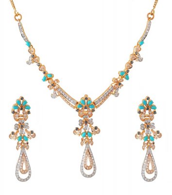 Gold Necklace Set with Torquoise ( Gold Designer Sets )