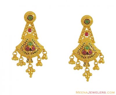 22K Earrings with Ruby and Emeralds ( Precious Stone Earrings )