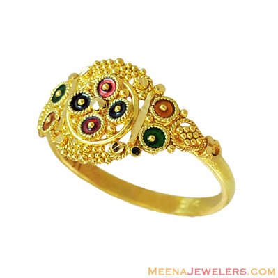 Gold Meenakari Indian Ring 22K ( Ladies Gold Ring )