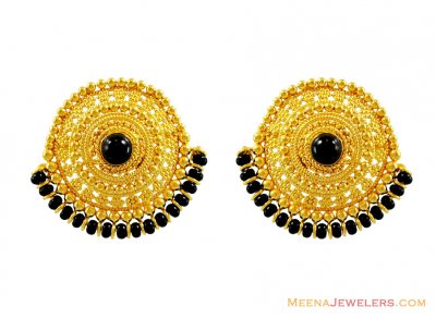22K Designer Black Meena Earrings ( 22 Kt Gold Tops )