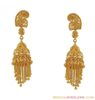22K Indian Chandelier Earrings ( 22Kt Gold Fancy Earrings )