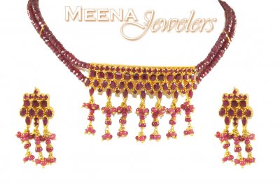 22Kt Gold Ruby Necklace  Set ( Ruby Necklace Sets )