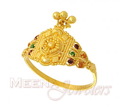 22Kt Gold Filigree And Enamel Paint Ring ( Ladies Gold Ring )