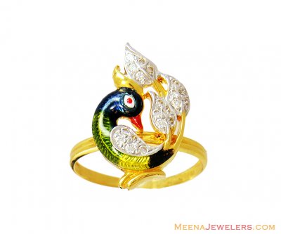 22K Enamel Paint Peacock Ring ( Ladies Gold Ring )