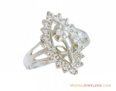 18K Floral Diamond Shaped Ring ( Ladies White Gold Rings )