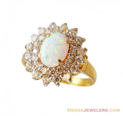 22k Designer Opal Floral Ring  ( Ladies Rings with Precious Stones )