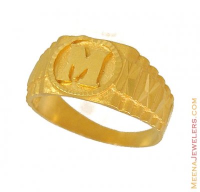 Indian Gold Ring (Initial M) ( Mens Gold Ring )