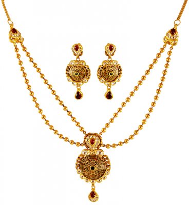 22KT Gold 2 Layered Antique Set ( Antique Necklace Sets )