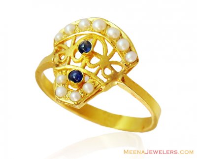 22k Fancy Pearl Sapphire Ring ( Ladies Rings with Precious Stones )