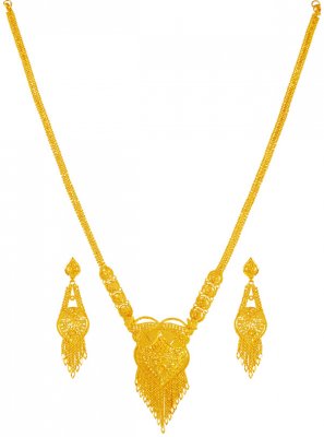 22K Gold Long Necklace Earring Set ( 22 Kt Gold Sets )