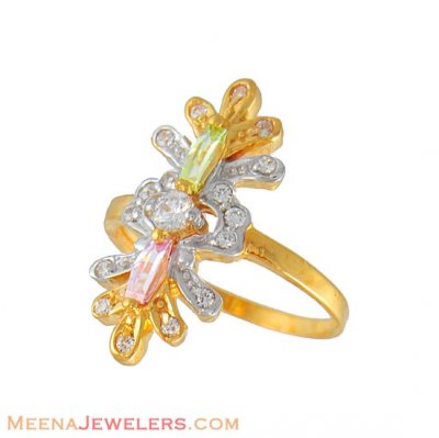 Gold Ring with Color Stones ( Ladies Signity Rings )