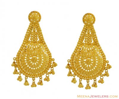22K Yellow Gold Long Earrings ( Exquisite Earrings )