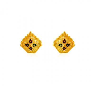 22Kt Gold Earrings (Meenakari) ( 22 Kt Gold Tops )