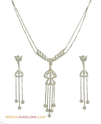 18k Gold  Designer Necklace Set ( White Gold Sets )